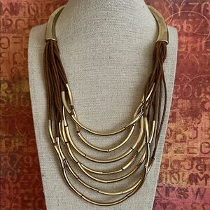 Striking St. Thomas Multistrand choker with moving gold tone crescent tube beads